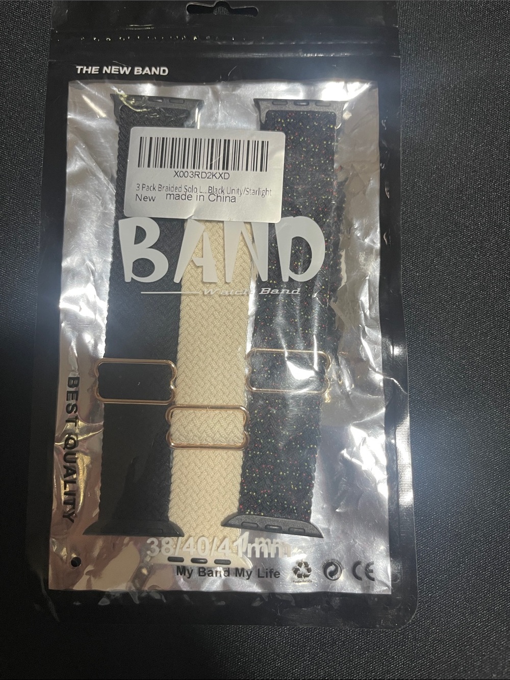 Universal Men's 3-Pack Braided Watch Bands – Black, Cream, Multicolor Glitter